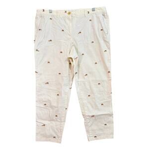Talbots Womens Pants Cream Brown Elephant Print Petite Relaxed Chino Stretch 16P